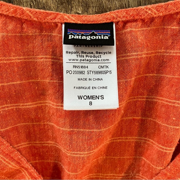 patagonia island hemp crossover dress in peachy orange stripe - Picture 6 of 7